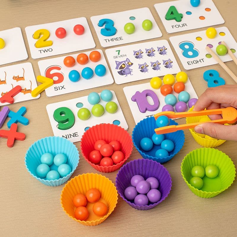image-Montessori Mathematics Teaching Tools Baby Digital Cognitive Pairing Puzzle Intelligence Clipping Beads Children's Fine Action Toys