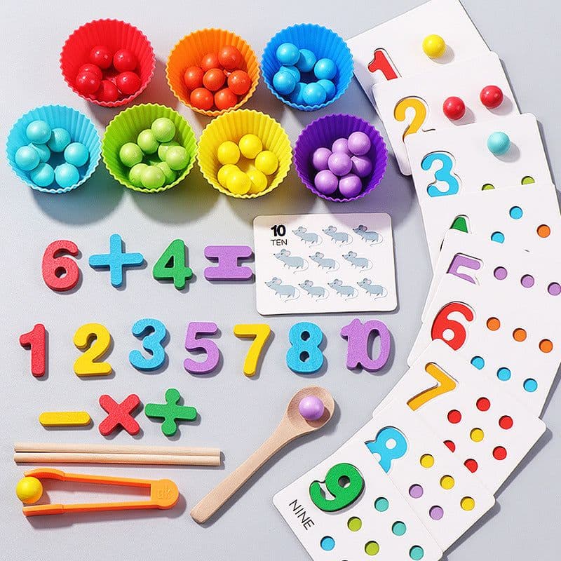 image-Montessori Mathematics Teaching Tools Baby Digital Cognitive Pairing Puzzle Intelligence Clipping Beads Children's Fine Action Toys