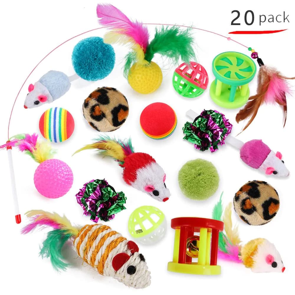 image-Cat Toys, Funny Cat Stick, Sisal, Mouse, Cat Supplies 20-Piece Set