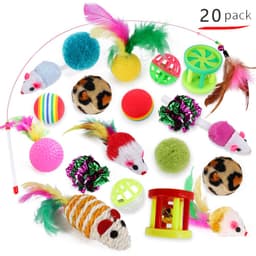 image-Cat Toys, Funny Cat Stick, Sisal, Mouse, Cat Supplies 20-Piece Set