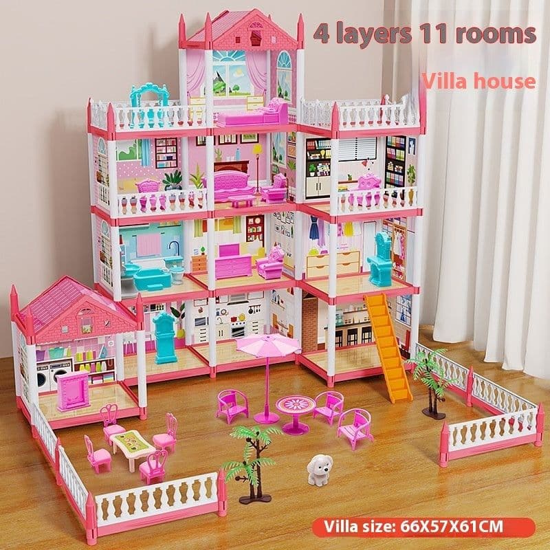 image-Toy Girl Princess Castle Villa Hut Children Play House Toy Girl Simulation Room Doll House Gift