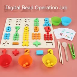 image-Children's Wooden Fine Action Digital Clip Beads Operation Board Digital Cognitive Color Matching Early Educational Toys