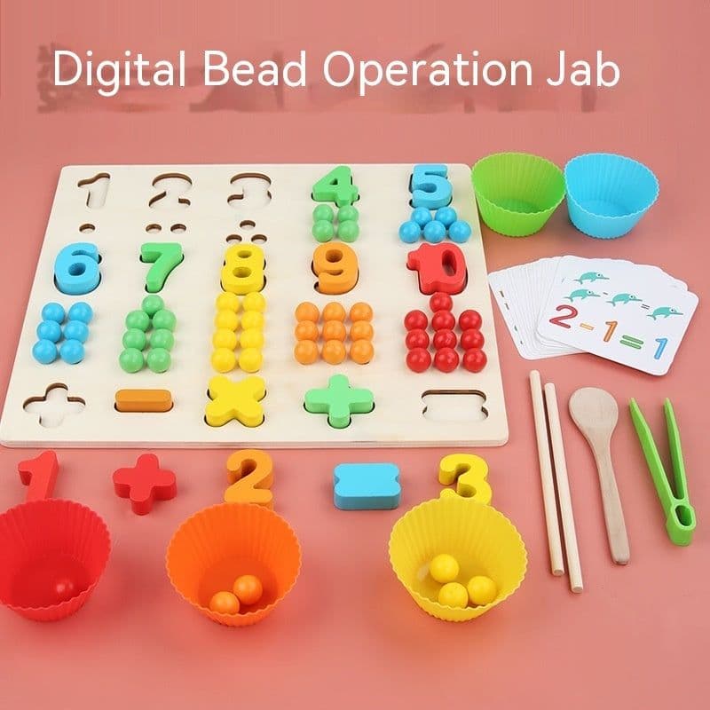 image-Children's Wooden Fine Action Digital Clip Beads Operation Board Digital Cognitive Color Matching Early Educational Toys