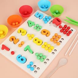 image-Children's Wooden Fine Action Digital Clip Beads Operation Board Digital Cognitive Color Matching Early Educational Toys