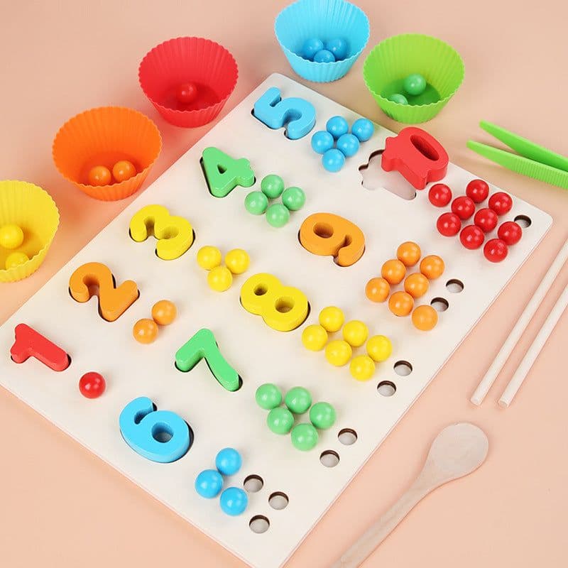 image-Children's Wooden Fine Action Digital Clip Beads Operation Board Digital Cognitive Color Matching Early Educational Toys
