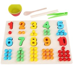 image-Children's Wooden Fine Action Digital Clip Beads Operation Board Digital Cognitive Color Matching Early Educational Toys
