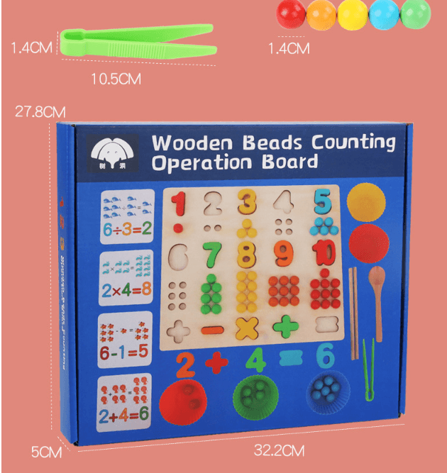image-Children's Wooden Fine Action Digital Clip Beads Operation Board Digital Cognitive Color Matching Early Educational Toys