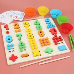image-Children's Wooden Fine Action Digital Clip Beads Operation Board Digital Cognitive Color Matching Early Educational Toys