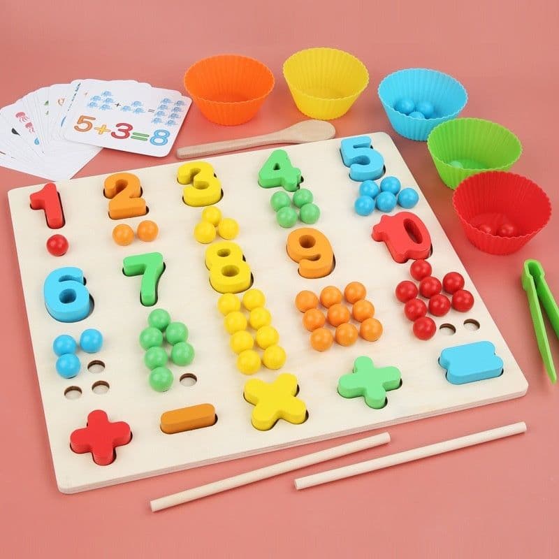 image-Children's Wooden Fine Action Digital Clip Beads Operation Board Digital Cognitive Color Matching Early Educational Toys