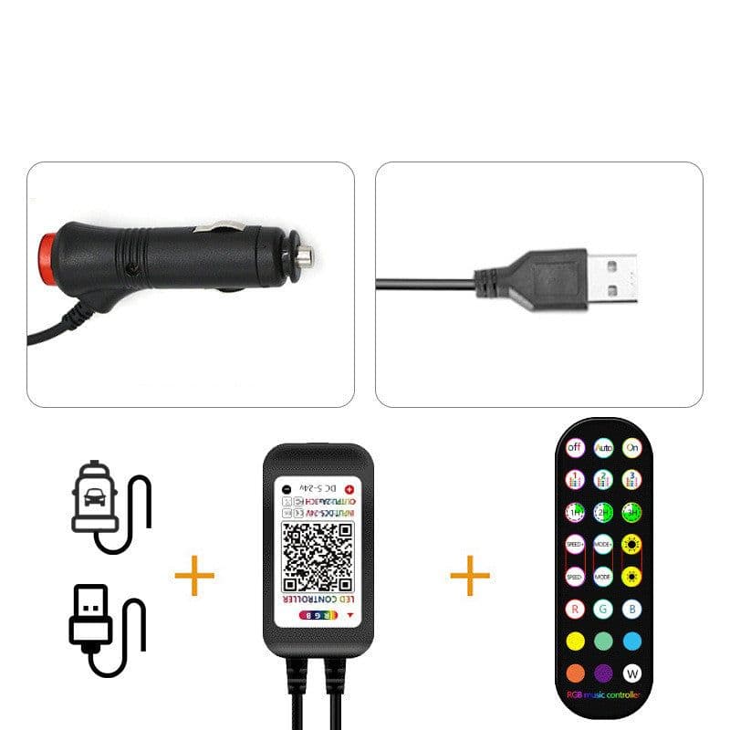 image-Styling Decorative Lamp LED Car Interior Light Waterproof Ambient Lamp Of Wireless Remote Music Control Car RGB Strip Lights