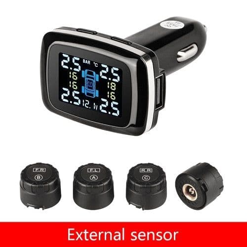 image-Tire Pressure Monitoring System Sensors Cigarette Lighter USB port Auto Security Alarm Systems Tire Pressure