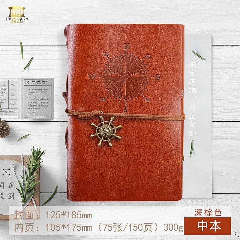 image-Japanese style handbook Japanese notepad small portable A6 notebook binder retro kraft paper European style literature and art
