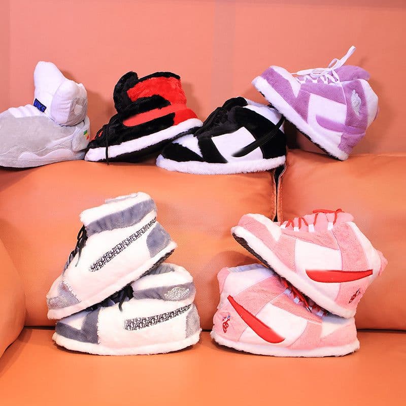 image-Spot spoof AJ cotton slippers for men and women winter fat fat head a cone j bread plush shoes winter coconut big cotton shoes