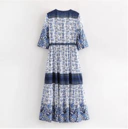 image-2019 Bohemian stitching European and American hot selling long skirt single-breasted cardigan retro dress factory direct sales