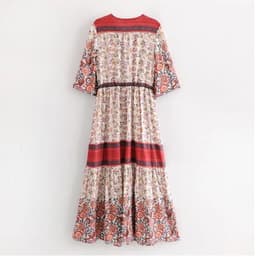 image-2019 Bohemian stitching European and American hot selling long skirt single-breasted cardigan retro dress factory direct sales