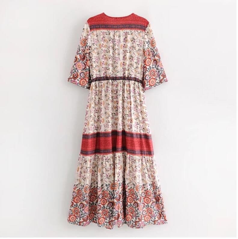 image-2019 Bohemian stitching European and American hot selling long skirt single-breasted cardigan retro dress factory direct sales