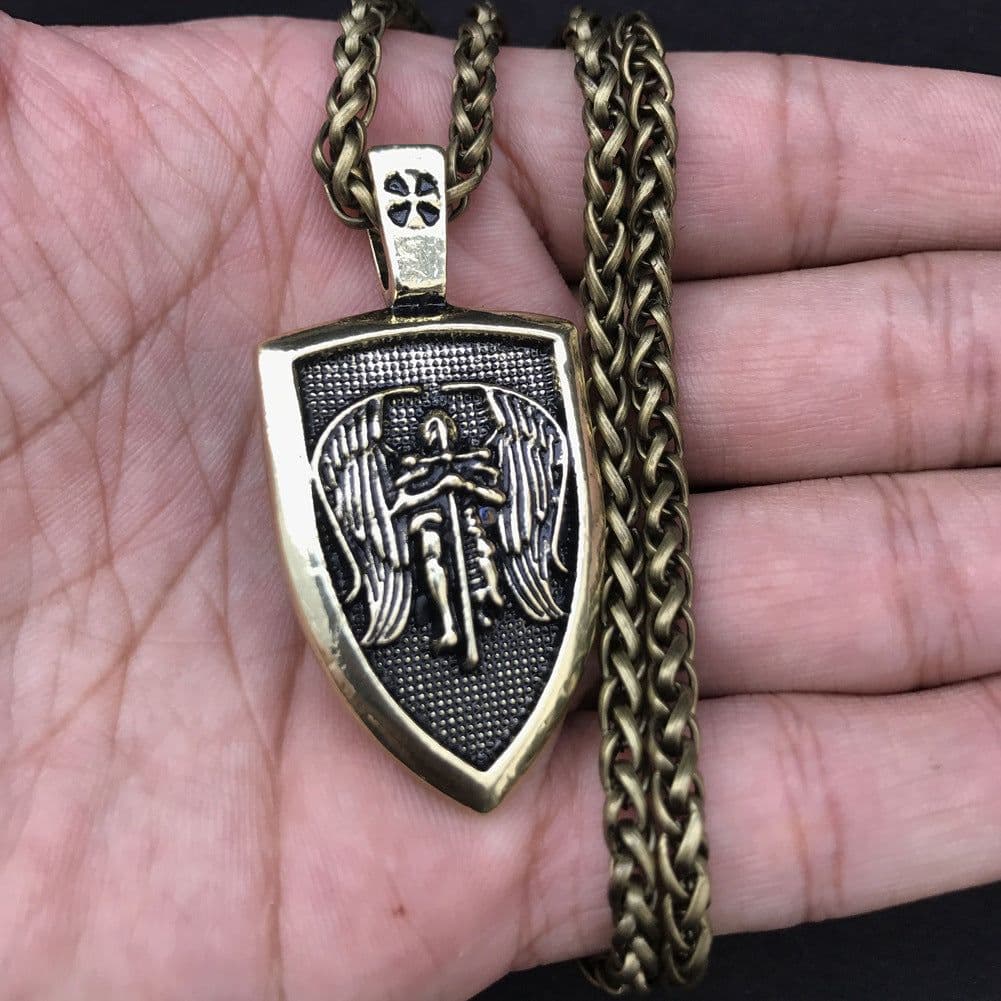 image-Explosive foreign trade fashion men’s necklace with charm, men’s pendant, holy shield protection pendant, fashion jewelry wholesale