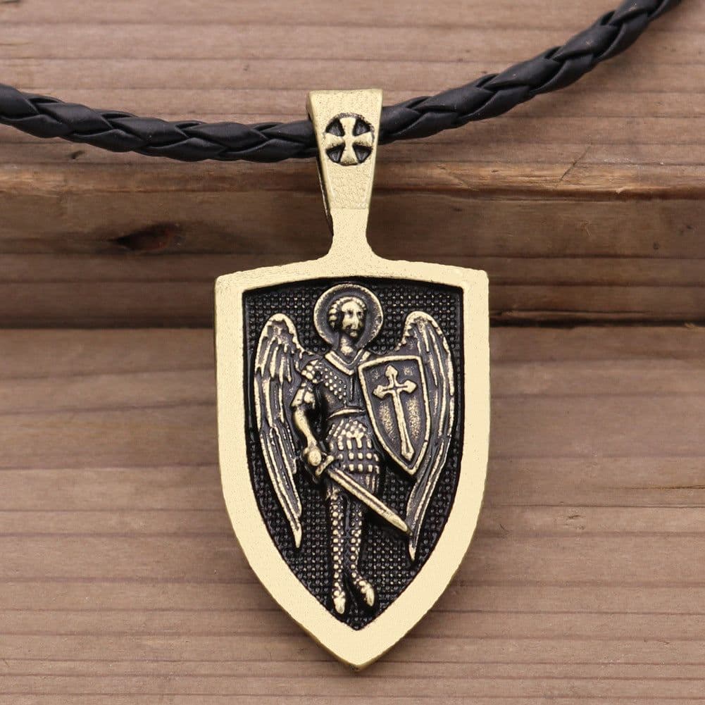 image-Foreign trade explosion models men's necklace Archangel St. Michael Holy Shield Protection Charm Russian Orthodox Pendant