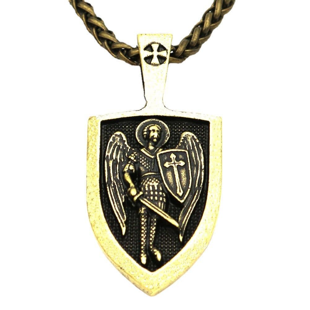 image-Foreign trade explosion models men's necklace Archangel St. Michael Holy Shield Protection Charm Russian Orthodox Pendant