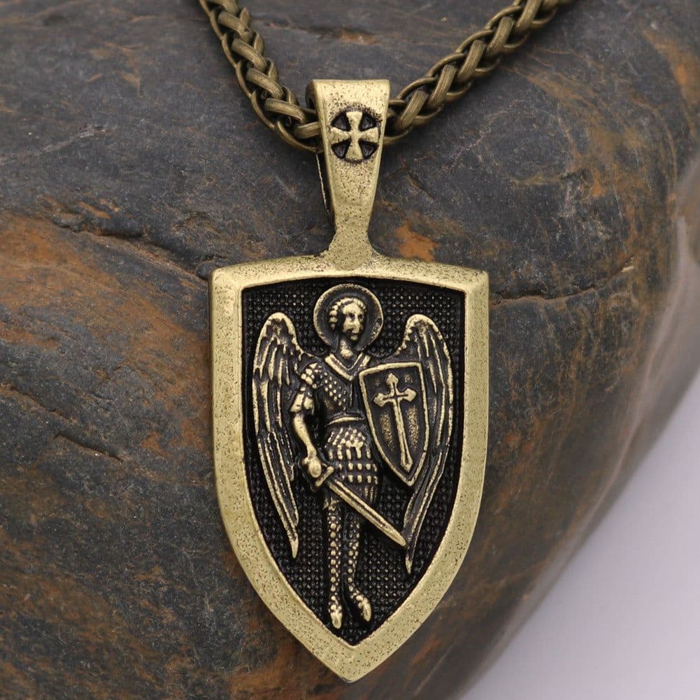image-Foreign trade explosion models men's necklace Archangel St. Michael Holy Shield Protection Charm Russian Orthodox Pendant
