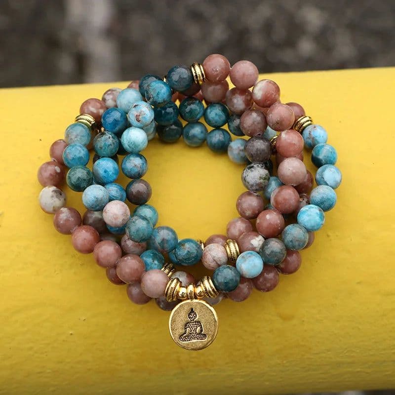 image-EDOTHALIA New Beautiful Women Yoga Bead Mala Bracelet 8MM Apatite Stone 108 Beads Strand Bracelet Female Jewelry