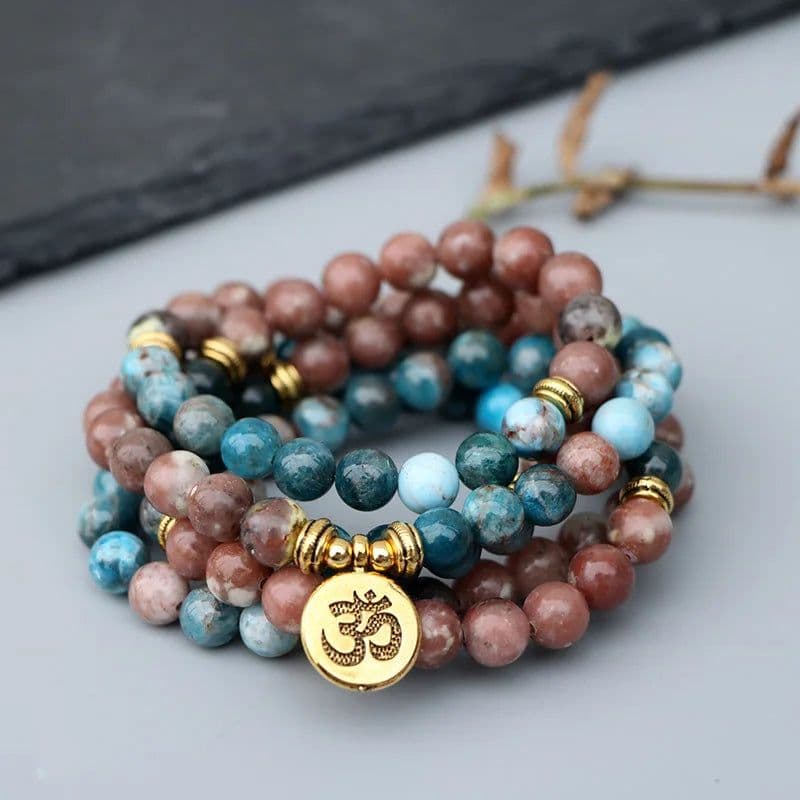 image-EDOTHALIA New Beautiful Women Yoga Bead Mala Bracelet 8MM Apatite Stone 108 Beads Strand Bracelet Female Jewelry