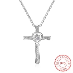 image-Linhefang European and American foreign trade jewelry Amazon new love cross S925 silver women's necklace wholesale