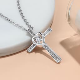 image-Linhefang European and American foreign trade jewelry Amazon new love cross S925 silver women's necklace wholesale