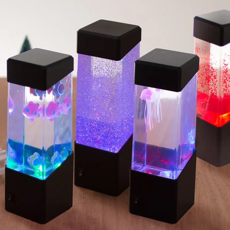 image-Cross-border mini colorful LED jellyfish night light home decoration volcano light jelly light small fish light romantic atmosphere light