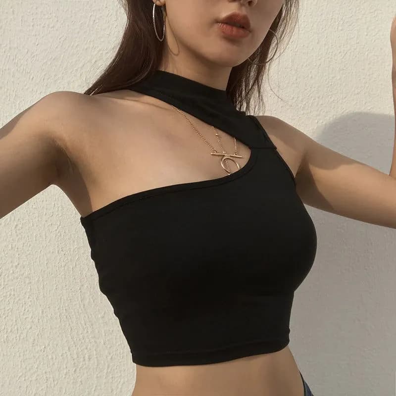 image-2019 summer foreign trade women's new sexy shoulder digging irregular short sports vest bottoming shirt top