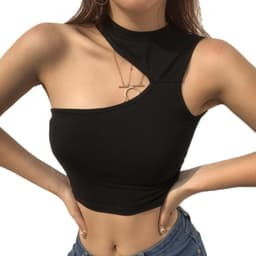 image-2019 summer foreign trade women's new sexy shoulder digging irregular short sports vest bottoming shirt top