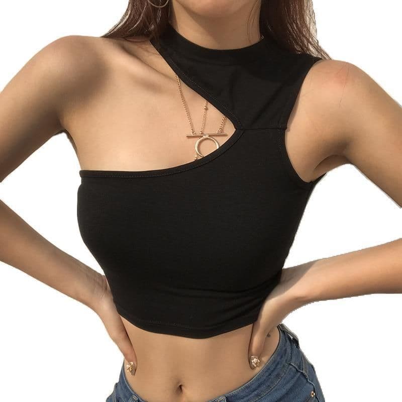 image-2019 summer foreign trade women's new sexy shoulder digging irregular short sports vest bottoming shirt top