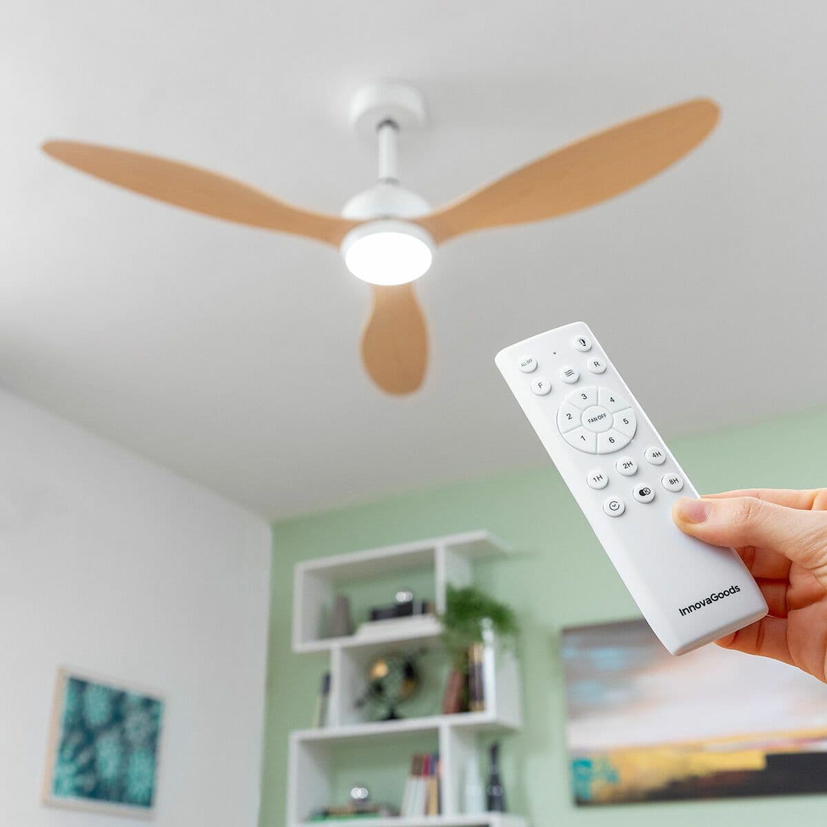 image-LED Ceiling Fan with 3 ABS Blades Wuled InnovaGoods Wood 36 W 52" Ø132 cm