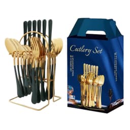 image-Amazon hot-selling stainless steel tableware 24-piece cutlery set with storage cutlery rack gift box set gift