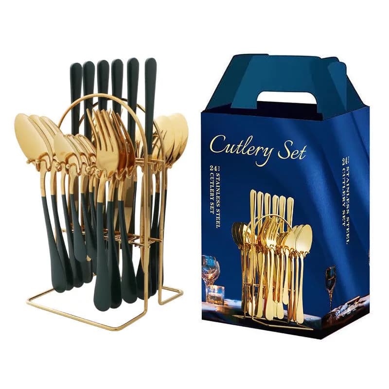 image-Amazon hot-selling stainless steel tableware 24-piece cutlery set with storage cutlery rack gift box set gift