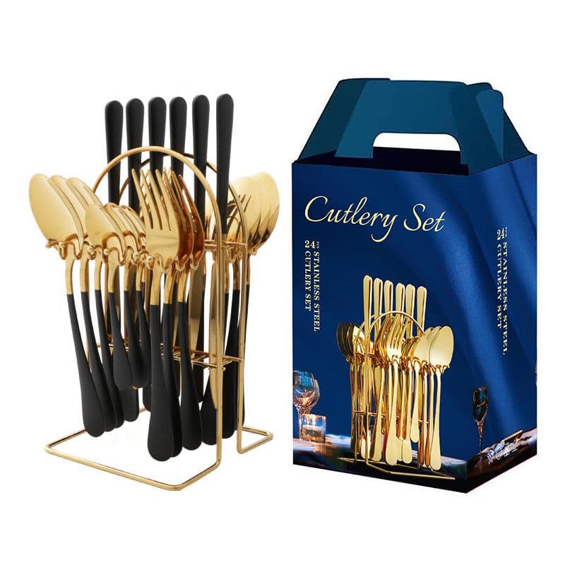 image-Amazon hot-selling stainless steel tableware 24-piece cutlery set with storage cutlery rack gift box set gift