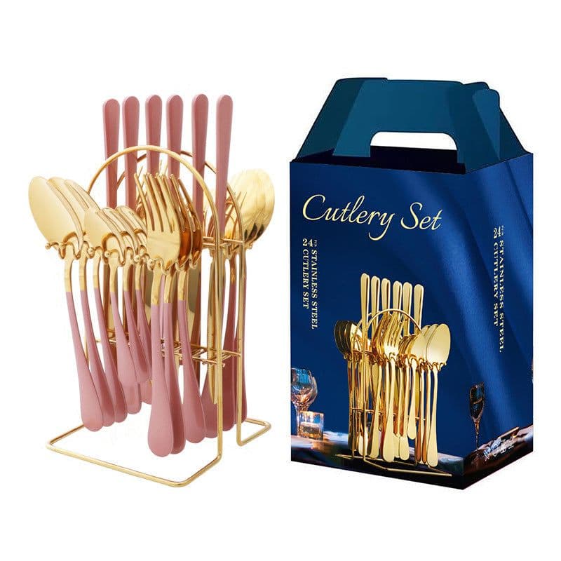 image-Amazon hot-selling stainless steel tableware 24-piece cutlery set with storage cutlery rack gift box set gift