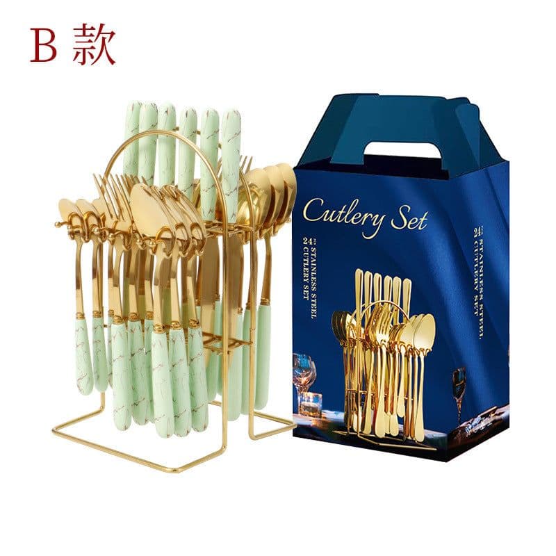 image-Amazon hot-selling stainless steel tableware 24-piece cutlery set with storage cutlery rack gift box set gift