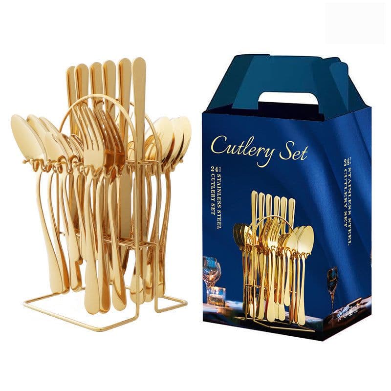 image-Amazon hot-selling stainless steel tableware 24-piece cutlery set with storage cutlery rack gift box set gift