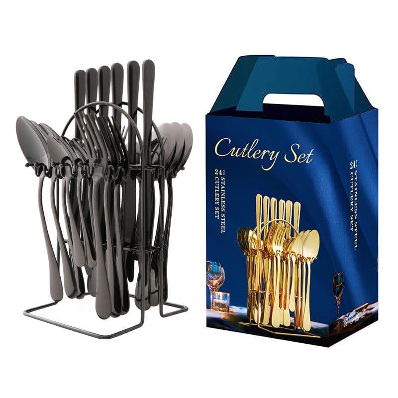 image-Amazon hot-selling stainless steel tableware 24-piece cutlery set with storage cutlery rack gift box set gift