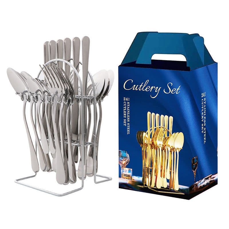 image-Amazon hot-selling stainless steel tableware 24-piece cutlery set with storage cutlery rack gift box set gift