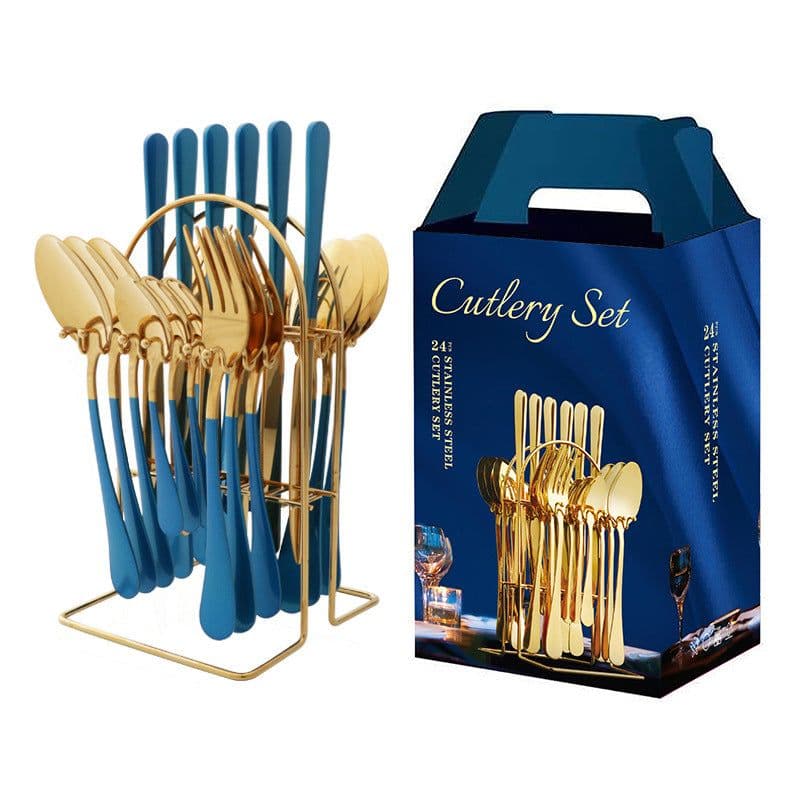 image-Amazon hot-selling stainless steel tableware 24-piece cutlery set with storage cutlery rack gift box set gift