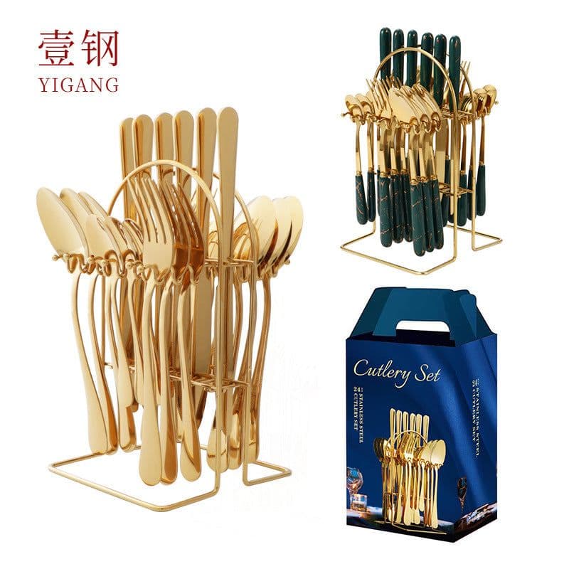 image-Amazon hot-selling stainless steel tableware 24-piece cutlery set with storage cutlery rack gift box set gift