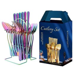 image-Amazon hot-selling stainless steel tableware 24-piece cutlery set with storage cutlery rack gift box set gift