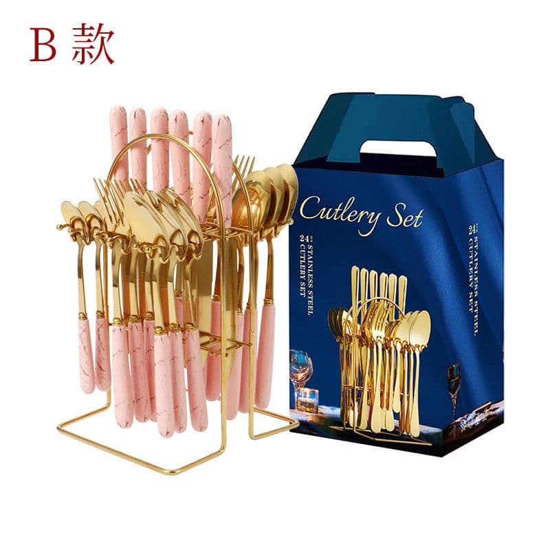 image-Amazon hot-selling stainless steel tableware 24-piece cutlery set with storage cutlery rack gift box set gift