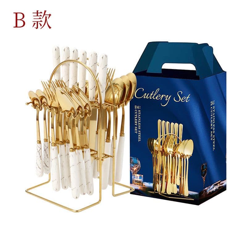 image-Amazon hot-selling stainless steel tableware 24-piece cutlery set with storage cutlery rack gift box set gift