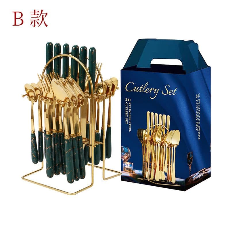 image-Amazon hot-selling stainless steel tableware 24-piece cutlery set with storage cutlery rack gift box set gift