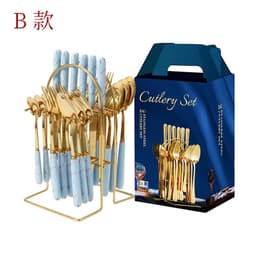 image-Amazon hot-selling stainless steel tableware 24-piece cutlery set with storage cutlery rack gift box set gift