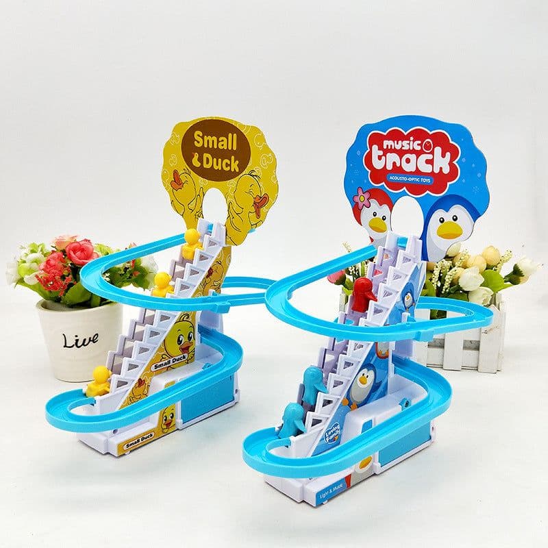 image-track duck climbing ladder slide toy cute little duck automatically climbing stairs light music
