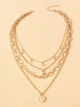 image-Amazon Hot Selling Necklace Round Pendant Layered Necklace European and American Cross-border Necklace Multi-layer Rhinestone Beauty Head Necklace